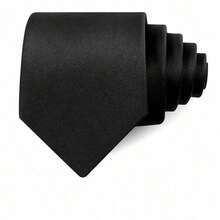 1pc Men's Solid Color Necktie, Black 8cm Formal Business Tie, Perfect For Wedding Casual Men Necktie - 黑色 - 查看 5
