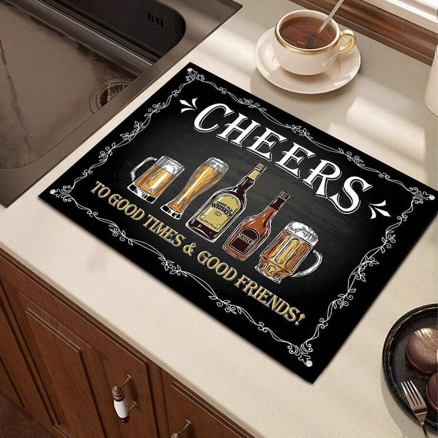 1 Stück saugfähige Abtropfmatte, dekorative Kaffeemaschinen-Matte, handgefertigte Kaffeekannen-Abtropfmatte, Küchenboden-Matte, Esstisch-Matte, Küchen-Arbeitsplatten-Abtropfmatte, Frühstücksmatte, hitzebeständige rutschfeste Abtropfmatte, Diatomeenerde-Abtropfmatte, verdeckt Flecken, super saugfähige Küchen-Abtropfmatte, einfach zu reinigende Geschirrablage-Matte, geeignet für Küche, Esstisch, Café, Bar, Feiertage, Partys, Wohndekoration, Feiertags-Geschenke - Verschiedenfarbig - Übersicht 1