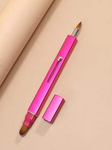 1 pieza Pincel de labios de doble punta, pincel retráctil de metal para delineador de labios, pincel corrector con tapa antipolvo, herramienta de maquillaje multifuncional - Rosa Fucsia - Ver 6