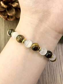 1pc Attract Wealth Bracelet, Selenite And Tiger's Eye Abundance & Prosperity Bracelet, Good Luck And Success Yoga Meditation Jewelry For Women Men