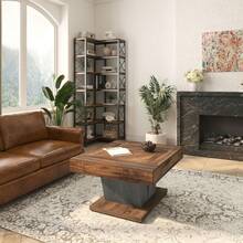 LITTLE TREE Square Coffee Table, Wood Coffee Table For Living Room, 31.5" Modern Center Table Tea Table Accent Table, Rustic Brown & Black - Brown - View 7