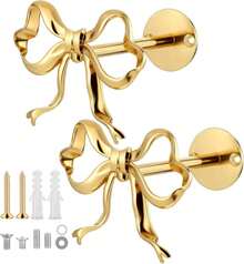 COMNICO 2 Pack Metal Bow Curtain Holdbacks, Gold Metal Wall Mounted Bow Wall Hooks Modern Gold Holders For Office Bathroom Bedroom Living Room Home Decorative - White - View 1