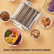 Pasta Maker Machine, Manual Pasta Machines With 7 Adjustable Thickness Settings & 2 Width For Making Homemade Spaghetti, Fettuccini, Lasagna, Or Dumpling Skins, Easy To Clean - Silver - View 8
