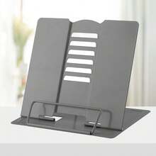 Metal Desk Book Holder, Hands Free Adjustable Cookbook & Document Holder, Portable Bookstand For Music Books, Textbooks, Recipes, Tablets & IPads (Grey) - Abu-abu - View 2