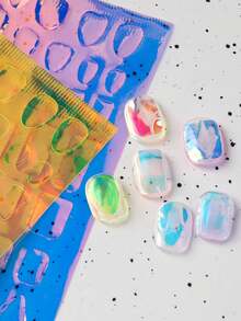 3D极光箔激光美甲贴纸，夏季透明美甲贴花，彩色糖纸美甲设计滑块，全息薄膜美甲装饰，适合女性和女孩在家DIY美甲，美甲用品 - 彩色 - 查看 2