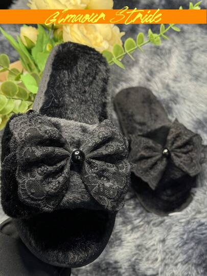 2026 New Comfortable Soft-Soled Open-Toe Home Slippers With Lovely Lace & Pearl Design, Fashionable For Women