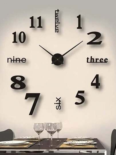 Modern Silent Glow-In-The-Dark Digital Wall Clock - Silent Non-Ticking, Self-Adhesive, Room Decor Clock, Acrylic Mirror Face Design, Minimalist Round Clock For Living Room And Study, Battery Powered (Batteries Not Included)