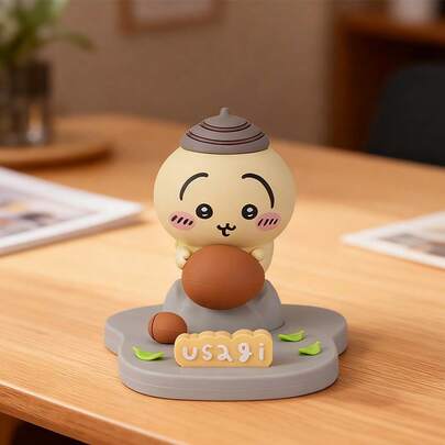 Miniso Soporte de escritorio estilo Usagi de la serie Chiikawa, material de PVC, forma de sujeción de tuerca + base con logotipo del personaje, función de soporte estable, adecuado para colocar teléfono/tableta, soporte práctico y lindo de escritorio (1 pieza)