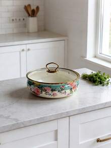 1pc Vintage Floral Enamel Shallow Pot, Suitable For All Seasons, With Gold-Rimmed Double Handles/Handleless Design, Multifunctional Cookware For Home And Commercial Use (Can Be Used As Soup Pot, Stew Pot, Instant Noodle Pot), Ideal For Holiday Gatherings, Family Dinners, And A Great Gift For Friends And Family On Holidays Or Birthdays. - Multi-colored 22CM Ruyi Basin - View 14