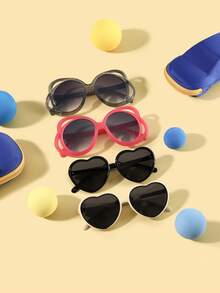 1 Set 4PCS Boy's And Girl's 5-12Y Polycarbonate Bow Tie Large Frame Heart-Shaped Frame Personalized Retro Fashion Glasses, Outdoor Travel Holiday Party Outfit, With Glasses Case - Multicolor - View 7