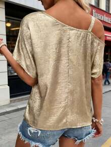 1 chiếc đầm vải dệt màu trơn, tay áo cánh dơi bất đối xứng/không đều, trang trí bằng dây xích kim loại, thanh lịch, giản dị, đa năng, thích hợp cho kỳ nghỉ, tiệc sinh nhật, hàng ngày, du lịch, mùa xuân/hè. - Rượu sâm banh - Xem 6