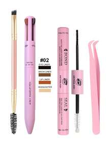 四合一睫毛嫁接套装，包含：四合一化妆刷套装、10毫升定型凝胶（粉色和黑色）、眼线刷、眉刷、睫毛刷、镊子、睫毛胶水 - 彩色 - 查看 14