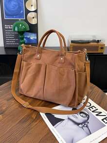 1个多色校园单肩包，笔记本电脑手提包，休闲简约多功能学生文具包，电脑包，新款时尚手提包，轻便斜挎包，简约单肩包，灯芯绒材质，适合作为节日礼物，容量大，可装笔记本电脑和学习用品，适用于各种场合 - 彩色 - 查看 17