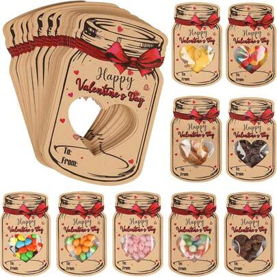Tarjetas de San Valentín para Niños en la Escuela, Tarjetas de San Valentín en Tarro Mason, Tarjeta de Dulces de San Valentín para Fiestas Escolares de Niños y Niñas (24 PCS Tarjeta en Tarro Mason)