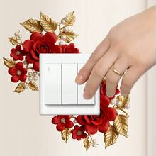 Fresh Plants Flower Switch Stickers Golden Border Peony Rose Leaf Light Switch Decal Socket Decor Removable Flower Light Switch Cover For Bedroom Living Room Nursery Bathroom, Valentine's Day Switch Decoration - Multicolor - View 6
