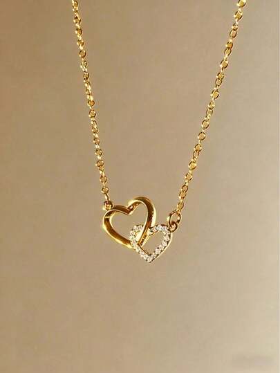 Fashionable Heart-Shaped Rhinestone Pendant Necklace, Delicate Clavicle Chain, Versatile Jewelry For Women