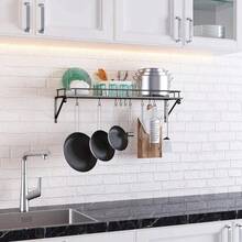 Kitchen Hanging Pot Pan Rack Wall Mount Storage Shelf Saucepan Holder With 10 Hooks - Black - View 7