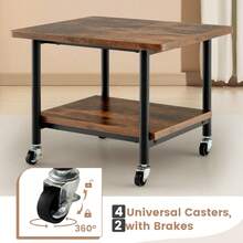 COSTWAY Printer Stand With Storage, Under Desk Printer Table With 4 Wheels & Locking Mechanism, 2-Tier Rolling End Table Storage Rack For Bedroom, Living Room, Study, White/Rustic Brown/Black - Brown - View 6