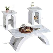 3-Piece Living Room SetCoffee Table And 2 End Tables Modern Marble And LED RGB Lighting Scratch-Resistant For Living Room Dining Room Office - 18.9" W - View 7
