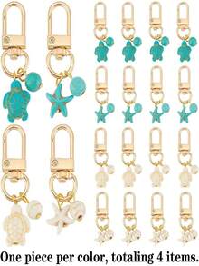 4pcs/Set Summer Beach Healing Style Turtle & Starfish Keychain Pendant: Blue-Green Fresh + Milky White Gentle Dual-Color Design, Metal Clasp + Faux Stone Decor, Cute Ocean Elements Keychain/Bag Charm (1 Of Each Color, 4 Pieces Total) - Multicolor - View 7