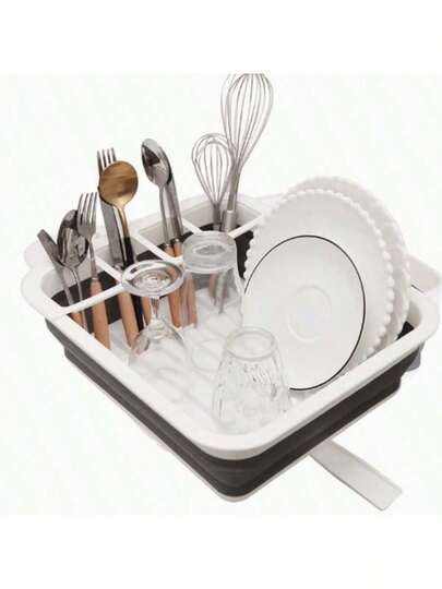 Escurreplatos plegable con bandeja de goteo, soporte para utensilios de cocina, escurridor para tazones y platos