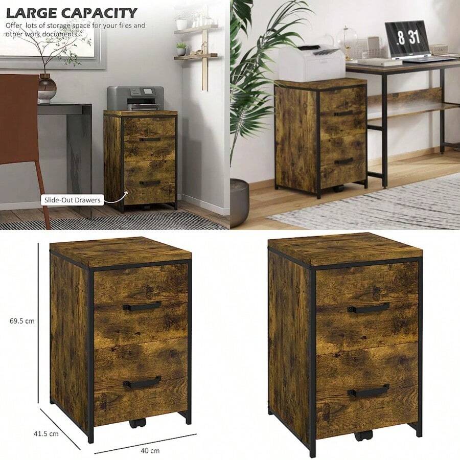 Vinsetto 2-Drawer File Cabinet Industrial Filing Cabinets For Home Hanging File Folders Vertical Home Office Organizer For A4 Size Rustic Brown - Brown - View 1