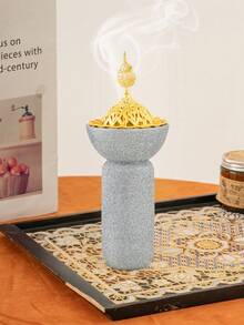 1pc Cylindrical Resin Incense Burner - Glitter Texture Luxury Style Aromatherapy Diffuser For Home, Office, Yoga & Party Gifting - Multicolor - View 19
