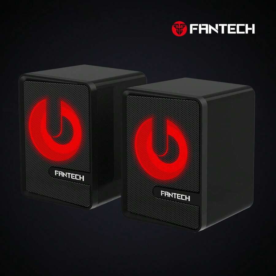 FANTECH 2.1声道迷你电脑音箱，带低音炮，桌面立体声音箱，带RGB灯光，USB供电，3.5mm音频输入，适用于显示器/笔记本电脑/平板电脑，1套（2个音箱）