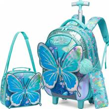 3pcs/Set Girls Rolling Backpack With Lunch Bag And Pencil Case, Lightweight Wheeled School Bag Suitable For Girls