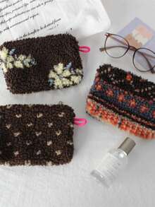 Plush Coin Purse Mini Lipstick Makeup Bag Portable Bluetooth Earphone Storage Pouch Card Holder Wallet - Multicolor - View 9