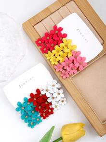 6 pares de pendientes con colgante de flores coloridas, aptos para uso diario - Multicolor - Ver 3
