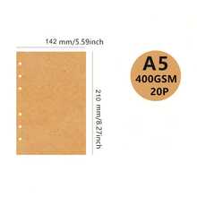 1 Packung mit 20 Blatt/40 Seiten Nachfüllpapier (Kraftpapier), 400g dickes cremefarbenes Kraftpapier, erhältlich in 3 Größen: A6 (6 Löcher, 105*170mm), A5 (6 Löcher, 142*210mm), B5 (9 Löcher, 182*255mm) - 20 SIM-Karten, 40 Seiten (400GSM) - Übersicht 4