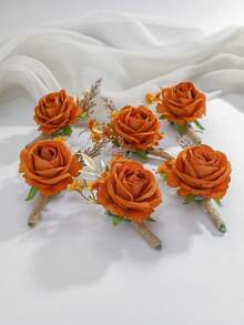 1枚/6枚优雅玫瑰与满天星胸针，适合新娘、新郎、伴娘、伴郎、婚礼、毕业典礼、派对、活动等场合佩戴。 - A - 查看 6