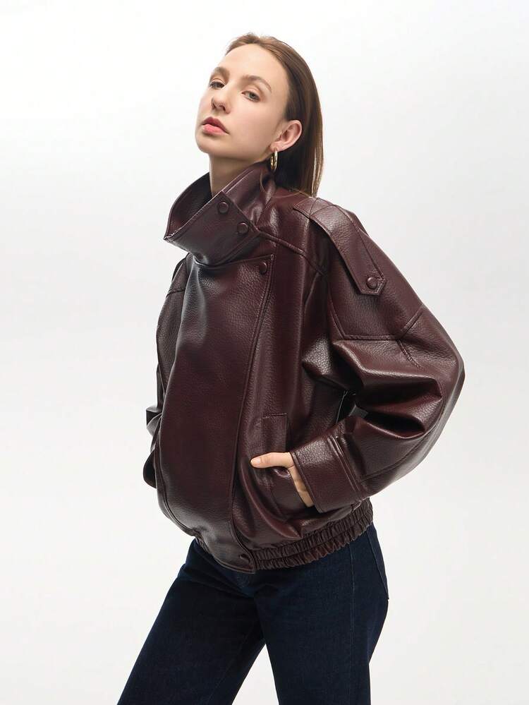 SHEIN x Luisa Sonza Women's Loose Faux Leather Casual Long Sleeve