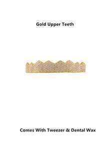 AINTTBY 1pc/2pcs Elegant Fashion Hip-Hop 18K Gold Plated Sparkly Zirconia 8-Teeth Jewelry Teeth Grillz, Suitable For Women & Men, Suitable For Halloween & Christmas