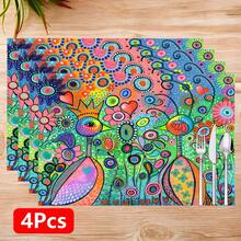 1件/4件/6件装花卉图案亚麻餐垫，适用于餐桌，四季皆宜，现代可水洗餐垫，房间装饰，杯垫，厨房餐垫，室内外派对装饰，家居装饰，理想礼品 - 彩色 - 查看 15