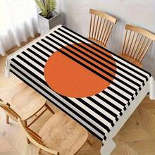 1pc Bauhaus Black-White-Orange Pattern Tablecloth With Mid-Century Modern (Stripes & Circles) Detail, Machine-Washable Polyester Fabric, With Durable, Easy-Clean, Stain-Resistant, Consistent Quality Functions, Mid-Century Modern Style, Tablecloth/Dining & Coffee Table Cover, Suitable For Wedding, Birthday, Bridal Shower, Daily Use, Kitchen & Party - 印花1 - 查看 5