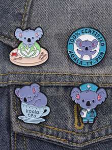 1pc/Set Koala Doctor Brooch Enamel Pins Custom Koala Tea 100% Certified Koala Brooches Backpack Lapel Badge Jewelry Gifts For Friends - Multicolor - View 9