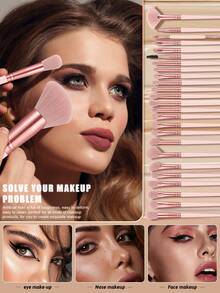 Eid Al-Fitr 36pcs/1pc Soft Makeup Brush Set, Including Powder Brush, Blush Brush, Contour Brush, Highlighter Brush, Foundation Brush, Nose Shadow Brush, Eyeshadow Brush, Eyebrow Brush, Lip Brush, And Detail Brush; Suitable For Beginner Makeup, Professional Makeup Artistry, And Makeup Beginners' Practice - Pink - View 3