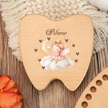 Customized Wooden Storage Box, Tooth Box, Hair Accessory Box, Jewelry Ring Box, Angel And Tooth Pattern Wooden Tooth Fairy Tooth Collection Box. Suitable For Him, Her, Boyfriend, Girlfriend, Mom, Dad, Family, Friends, Anniversary, Valentine's Day, Mother's Day, Birthday, Father's Day, Graduation, Bedroom, Home, Dining Room, Office, School - Multicolor - View 11
