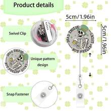 1pc Green Lucky Clover Skull Badge Reel - Gothic Style Acrylic Retractable ID Card Holder, Unique Contrast Design For St. Patrick's Day Nurse Doctor Gift With Keychain Medical Accessory