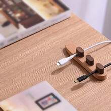 1pc Wooden Cable Organizer, Magnetic Cable Clips For Wire Management, No Drilling Required To Fix Charging Cables, Keeps Desk Tidy And Prevents Tangled Cords - Wood Color - View 4