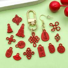 10/15pcs Enamel Chinese Knot New Year Lucky Blessing Tassels Charm Red Alloy Festive Pendant For DIY Jewelry Crafts Accessories Finding