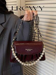 Bolso de hombro para mujer, elegante y de moda, con volantes de perlas de lujo, adecuado para compras, ir al trabajo, citas, fiestas, con bolsillo para teléfono - Burdeos - Ver 2