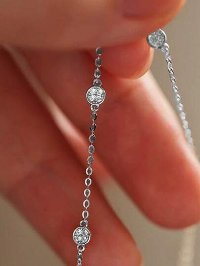 1pc S925 Sterling Silver Minimalist Triple Cubic Zirconia Disc Bracelet, Fashionable & Versatile Accessory, Delicate Gift