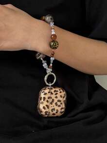 Retro Semi-Transparent Playful Leopard Print Handheld Protective Case Compatible With Airpods 4, Pro, 3, Apple 2/3, Bluetooth Soft Shell - Brown - View 3