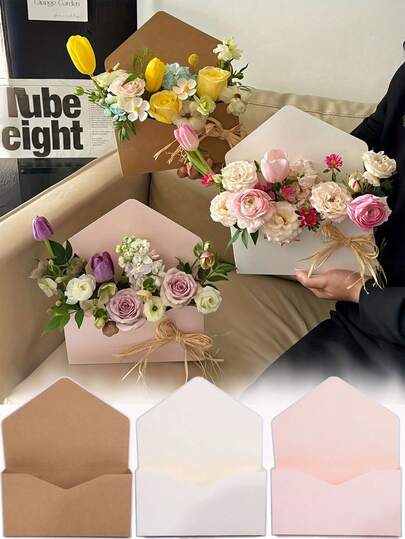 5 Packs Envelope Flower Box, Fresh Flower Handheld Box, Teacher's Handheld Flower Basket, Valentine's Day Paper Flower Arrangement Box, Women's Day Handheld Box, Universal Holiday Packaging, Christmas Flower Gift Bag, Party Gift Packaging Box, Party