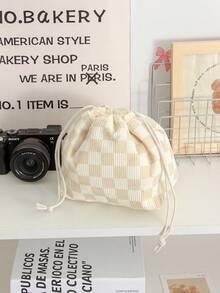 Stylish Drawstring Cosmetics Bag Leopard Print Makeup Bag Large Capacity Cosmetics Pouch Corduroy Make Up Bag Minimalist Grid Pattern Makeup Drawstring Pouch Women's Travel Cosmetics Bag Travel Toiletry Bag Fashionable Toiletries Bag Cosmetic Bag Makeup Pouch Wash Bag Makeup Storage Durable Mothers Day Gift Holiday Essentials Mother Gifts - Multicolor - View 9