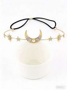 1pc Faux Pearl Moon & Star Boho Style Headband - Shiny & Elegant - Suitable For Parties, Festivals, Weddings And Other Occasions - Multicolor - View 2