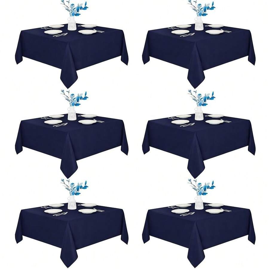 Fitable 6 Pack Square Tablecloths - 70 X 70 Inches - Stain Resistant And Reusable Table Clothes, Navy Polyester Fabric Table Covers For Dining, Card Tables, Coffee Tables - Navy70x70In - View 1